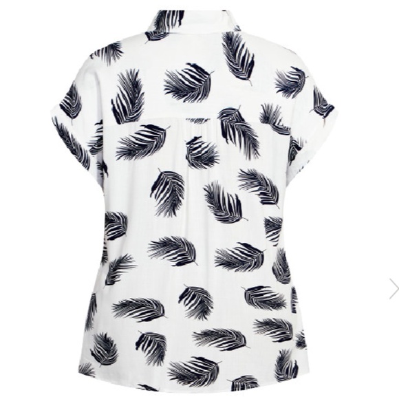 AVENUE Button Down Bowling Shirt Ivory Feather Short Sleeve Size 18 - Picture 4 of 13